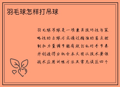 羽毛球怎样打吊球