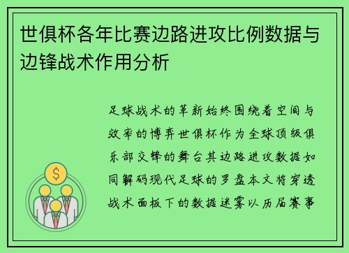 世俱杯各年比赛边路进攻比例数据与边锋战术作用分析